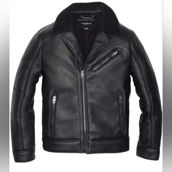 Like New Andrew Marc Faux Shearling Leather Moto Jacket - Picture 2 of 11